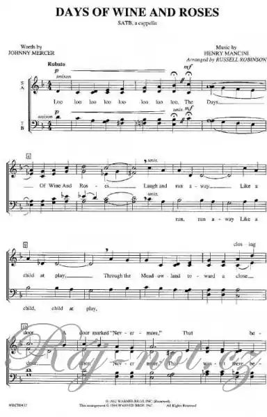 Hit Sezóny DAYS OF WINE AND ROSES / SATB a cappella
