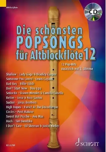 Odeslání Ihned Die schönsten Popsongs für Alt-Blockflöte - 12 skladeb pro 1 nebo 2 altové flétny