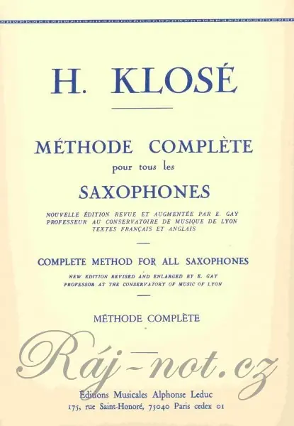COMPLETE METHOD FOR ALL SAXOPHONES by H.Klose / saxofon Oblíbený