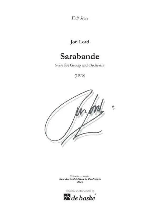Poslední Šance Jon Lord Sarabande - Suite for Group and Orchestra (noty, partitura)