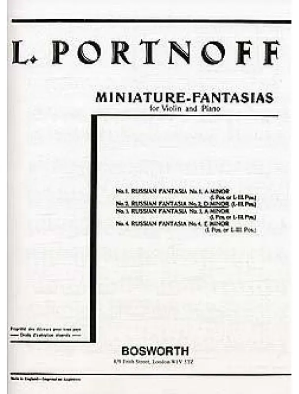 Leo Portnoff Russian Fantasia No.2 In D Minor For Violin And Piano (noty na housle, klavír) Akční Cena