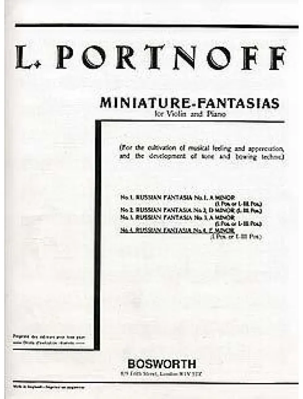 Leo Portnoff Russian Fantasia No.4 E Minor For Violin And Piano (noty na housle, klavír) Časově Omezené