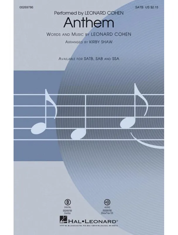 Leonard Cohen Anthem (noty na sborový zpěv, SATB) - SADA 5 ks Dokud Zásoby Vydrží