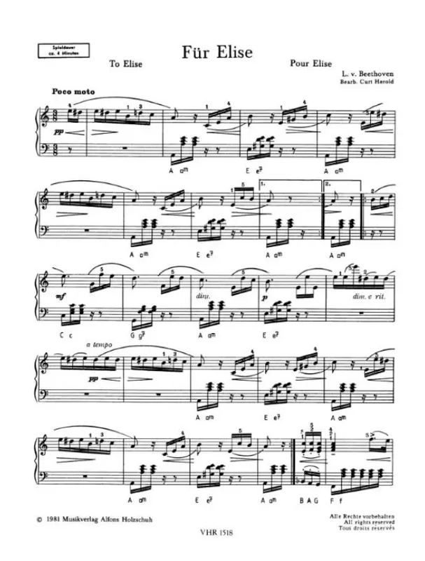 Ludwig van Beethoven Für Elise (noty na akordeon, duet) Finální Výprodej