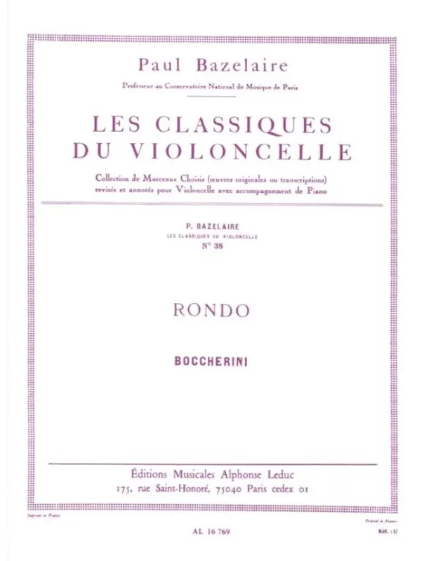 Luigi Boccherini Rondo C Major After String Quartet G 310 (noty na violoncello, klavír) Tovární Cena