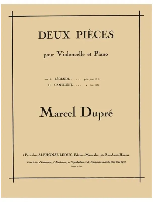 Vrácení Zdarma Marcel Dupré Legende (noty na violoncello, klavír)