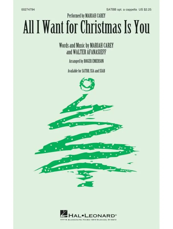 Mariah Carey All I Want For Christmas Is You (noty na sborový zpěv, SATB a cappella) - SADA 5 ks Dokud Zásoby Vydrží