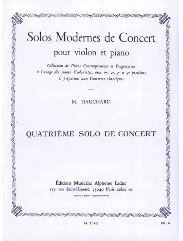 Maurice Hauchard Solo Moderne de Concert no.4 La Majeur (noty na housle, klavír) Bezpečná Platba