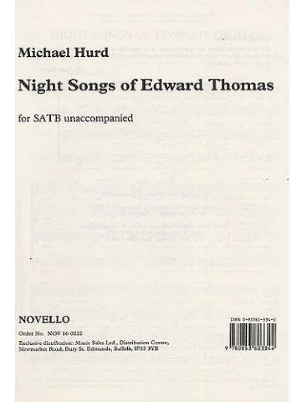 Michael Hurd Night Songs Of Edward Thomas (noty na sborový zpěv SATB) Časově Omezené