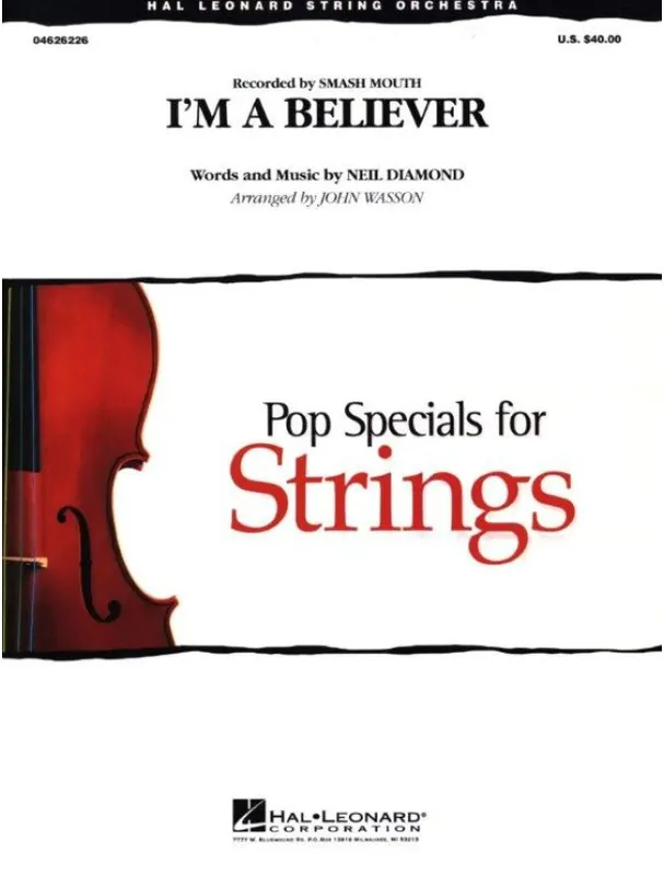 Vrácení Zdarma Neil Diamond I‘m a Believer from Shrek (noty pro smyčcový orchestr, party, partitura)