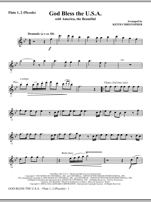 Sezónní Sleva God Bless The U.S.A (with America, The Beautiful) - Flute 1,2/Piccolo