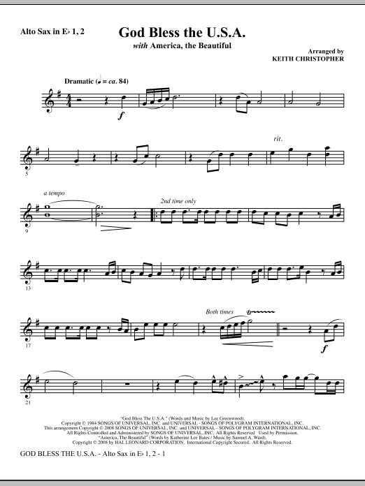 Rychlé Dodání God Bless The U.S.A (with America, The Beautiful) - Eb Alto Saxophone 1,2