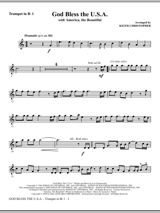 Poslední Šance God Bless The U.S.A (with America, The Beautiful) - Bb Trumpet 1