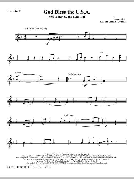 Finální Výprodej God Bless The U.S.A (with America, The Beautiful) - F Horn