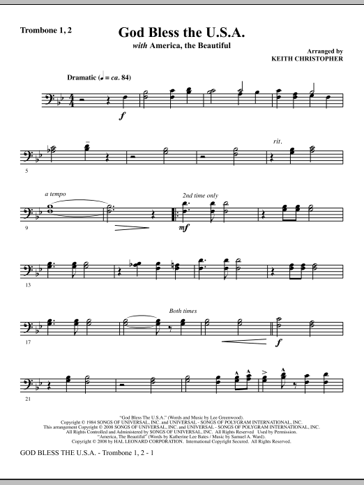 God Bless The U.S.A (with America, The Beautiful) - Trombone 1, 2 Ověřený