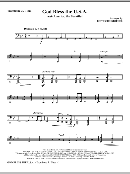 God Bless The U.S.A (with America, The Beautiful) - Trombone 3/Tuba Dokud Zásoby Vydrží