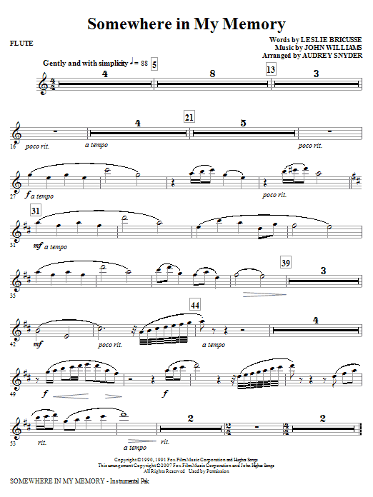 Sleva Somewhere in My Memory (arr. Audrey Snyder) - Flute