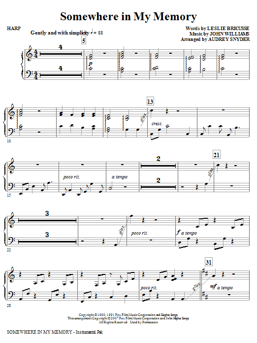 Vrácení Zdarma Somewhere in My Memory (arr. Audrey Snyder) - Harp