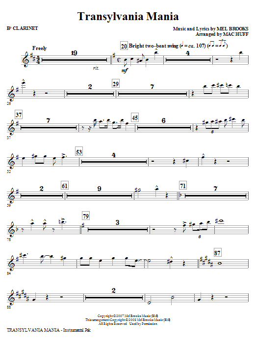Transylvania Mania (from Young Frankenstein) - Bb Clarinet Zlevněný