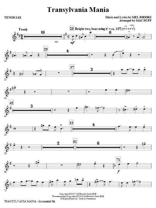 Aktuální Transylvania Mania (from Young Frankenstein) - Tenor Sax