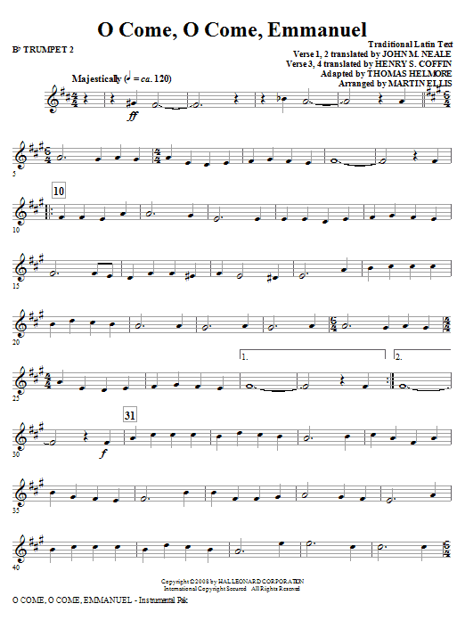 Pouze Dnes O Come, O Come, Emmanuel - Bb Trumpet 2