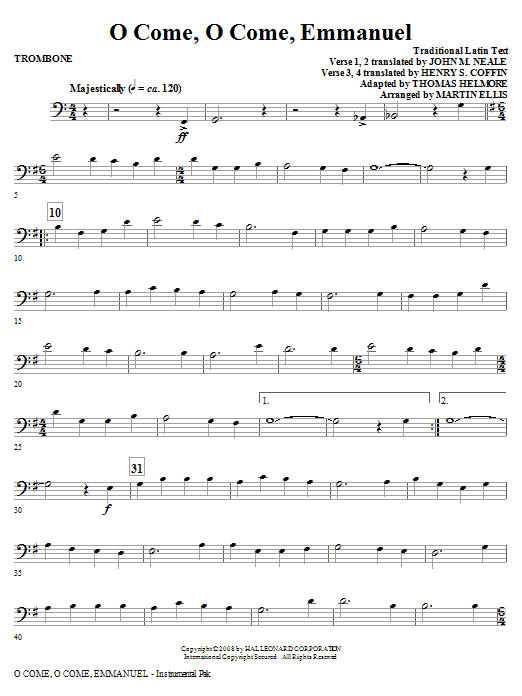 Autentický O Come, O Come, Emmanuel - Trombone