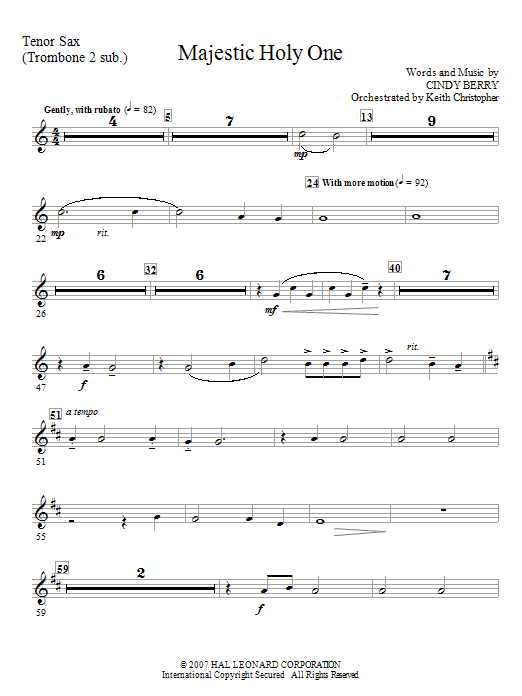 Majestic Holy One - Tenor Sax (Trombone 2 sub) Zlevněný