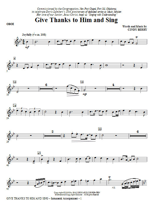 Give Thanks To Him And Sing - Oboe Tovární Cena