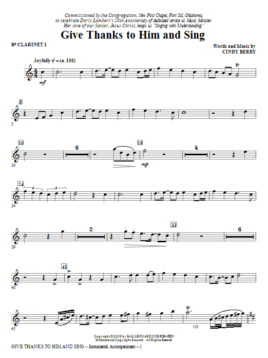 Give Thanks To Him And Sing - Bb Clarinet 1 Omezená Nabídka