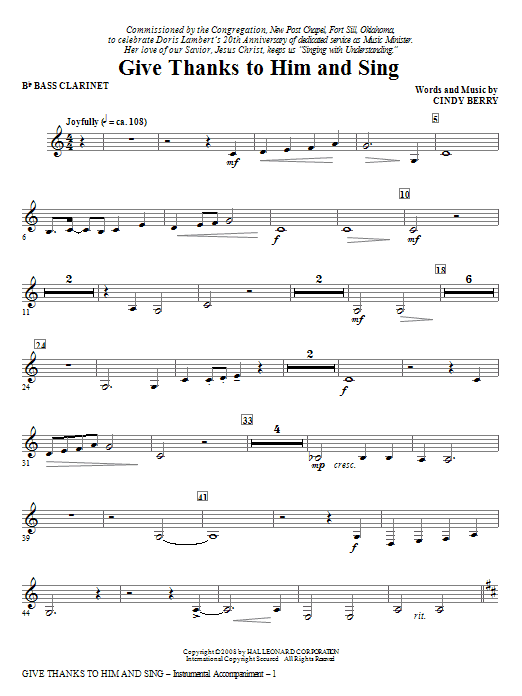 Finální Výprodej Give Thanks To Him And Sing - Bb Bass Clarinet