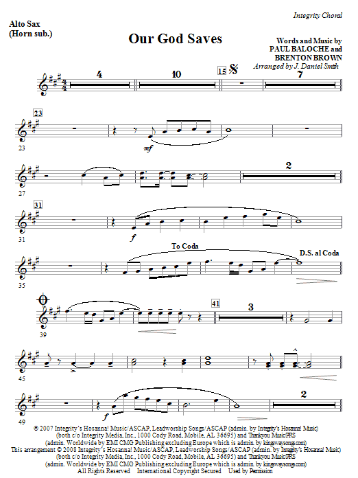 Our God Saves - Alto Sax 1 & 2 (Sub. Horn) Hit Sezóny