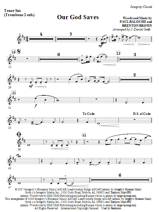 Our God Saves - Tenor Sax 1,2/Baritone TC 1,2 Značkový