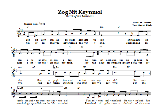 Zog Nit Keynmol (March Of The Partisans) Akce