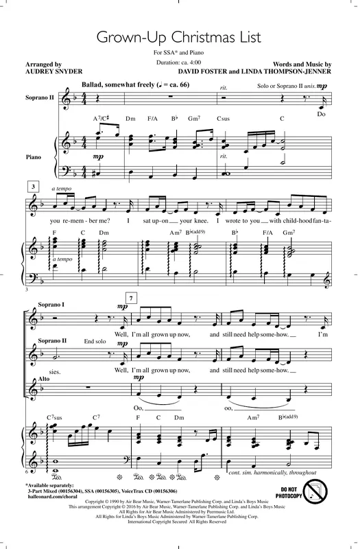 Oblíbený Grown-Up Christmas List (arr. Audrey Snyder)