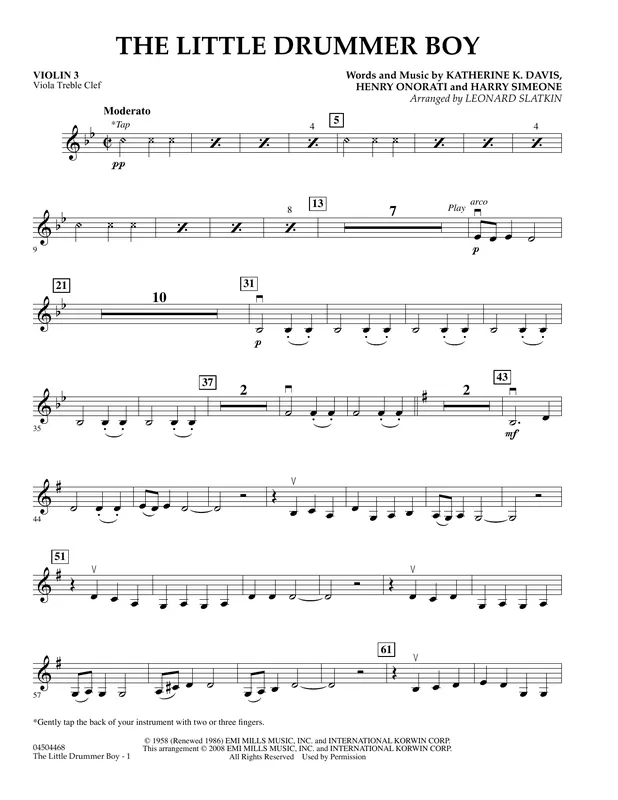 Odeslání Ihned The Little Drummer Boy - Violin 3 (Viola Treble Clef)