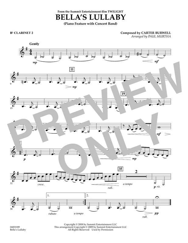 Horká Nabídka Bella‘s Lullaby (from Twilight) - Bb Clarinet 2