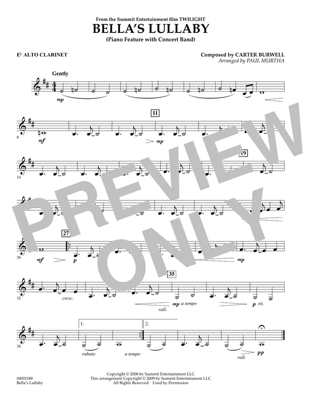 Bella‘s Lullaby (from Twilight) - Eb Alto Clarinet Must-Have