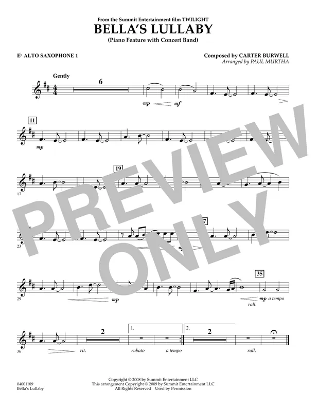 Bella‘s Lullaby (from Twilight) - Eb Alto Saxophone 1 Must-Have