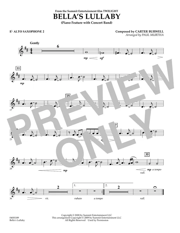 Bella‘s Lullaby (from Twilight) - Eb Alto Saxophone 2 Zlevněný