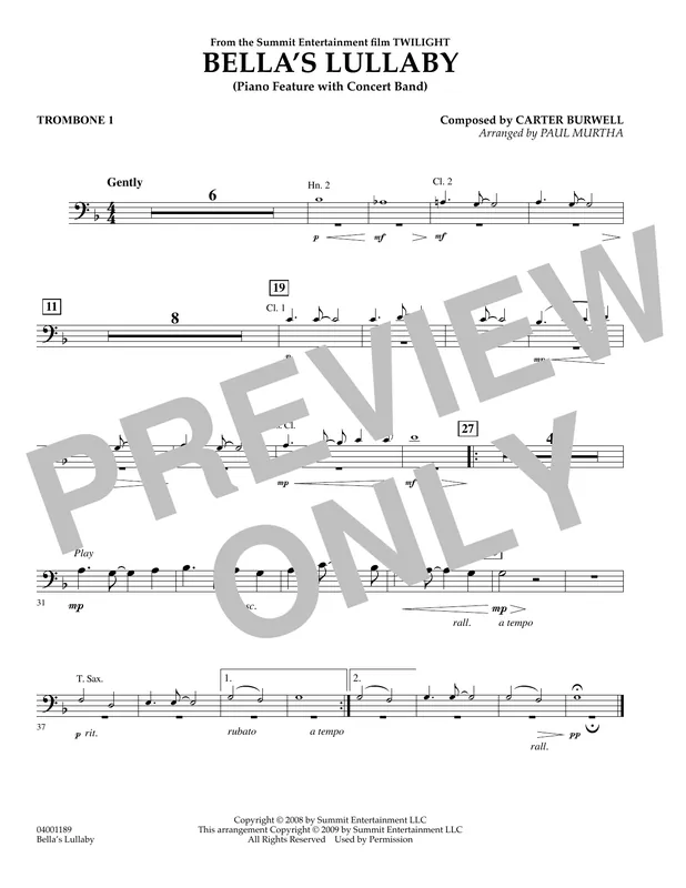 Bella‘s Lullaby (from Twilight) - Trombone 1 Rychlé Dodání