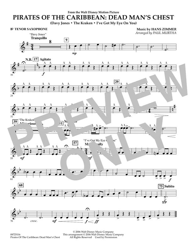 Pirates of the Caribbean Dead Man‘s Chest - Bb Tenor Saxophone Kup Teď