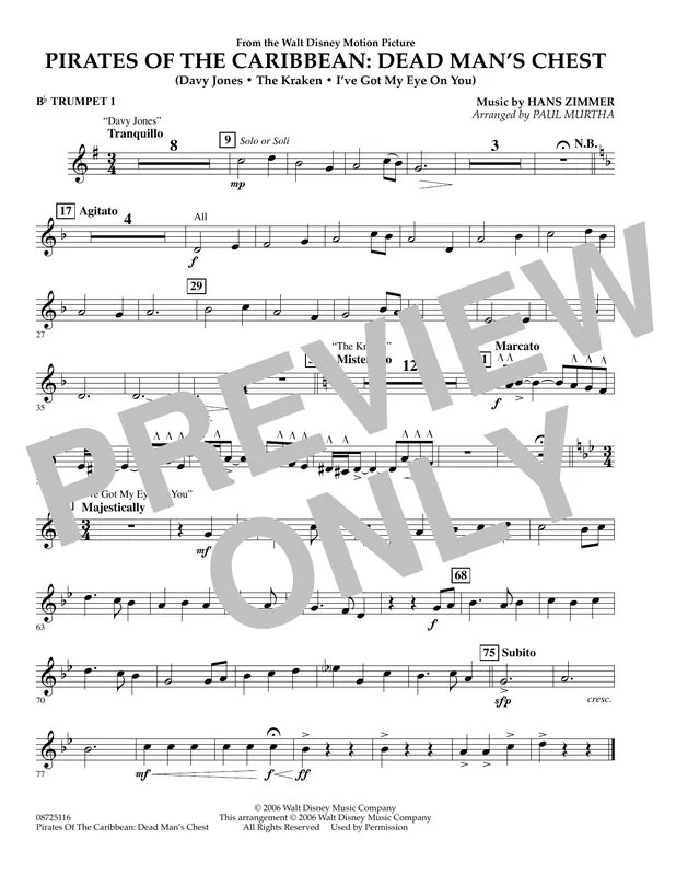 Vysoce Kvalitní Pirates of the Caribbean Dead Man‘s Chest - Bb Trumpet 1