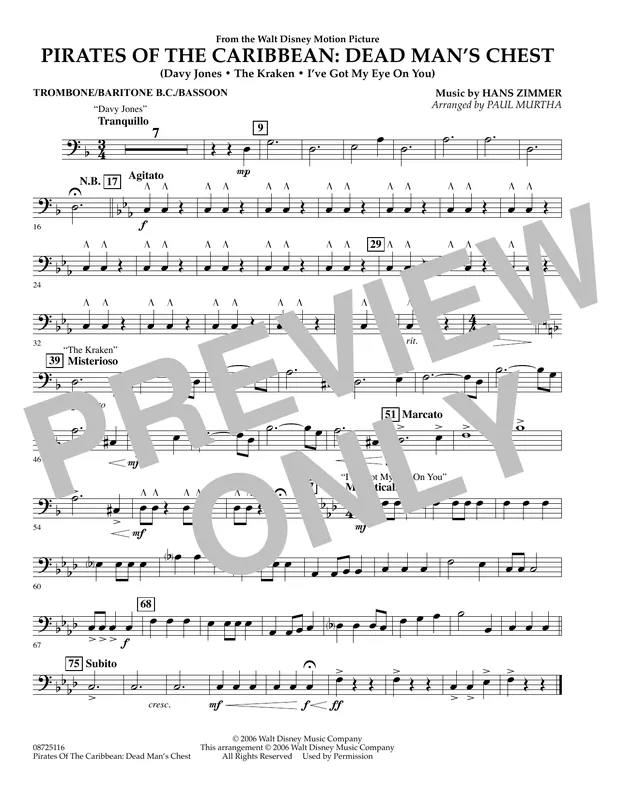 Pirates of the Caribbean Dead Man‘s Chest - Trombone/Baritone B.C./Bassoon Vysoce Kvalitní