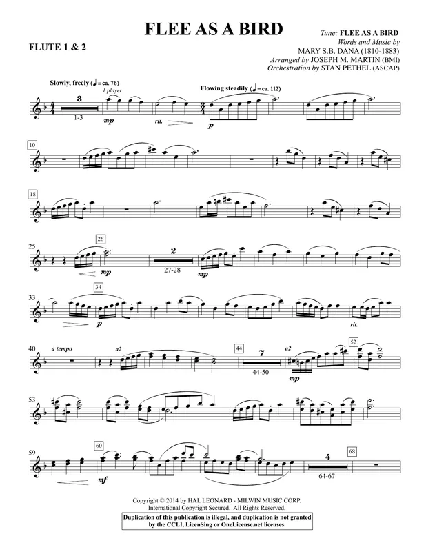 Vrácení Zdarma Flee As a Bird - Flute 1 & 2