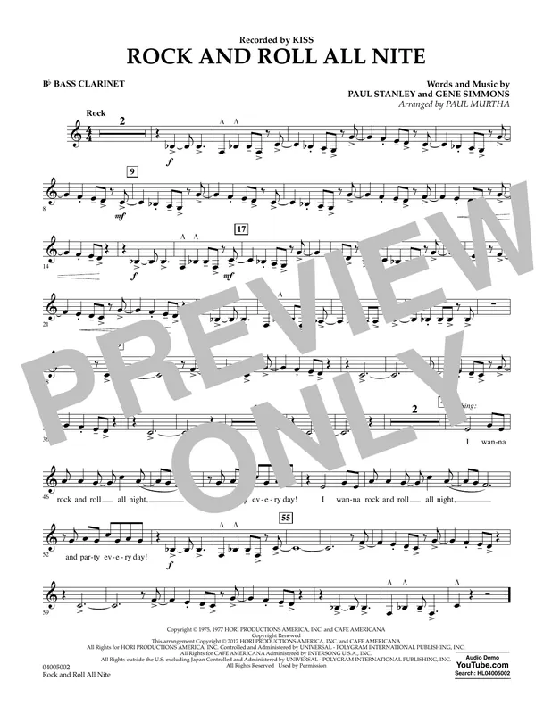 Rock and Roll All Nite - Bb Bass Clarinet Sleva