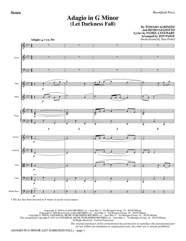 Ihned K Objednání Adagio In G Minor (Let Darkness Fall) - Full Score