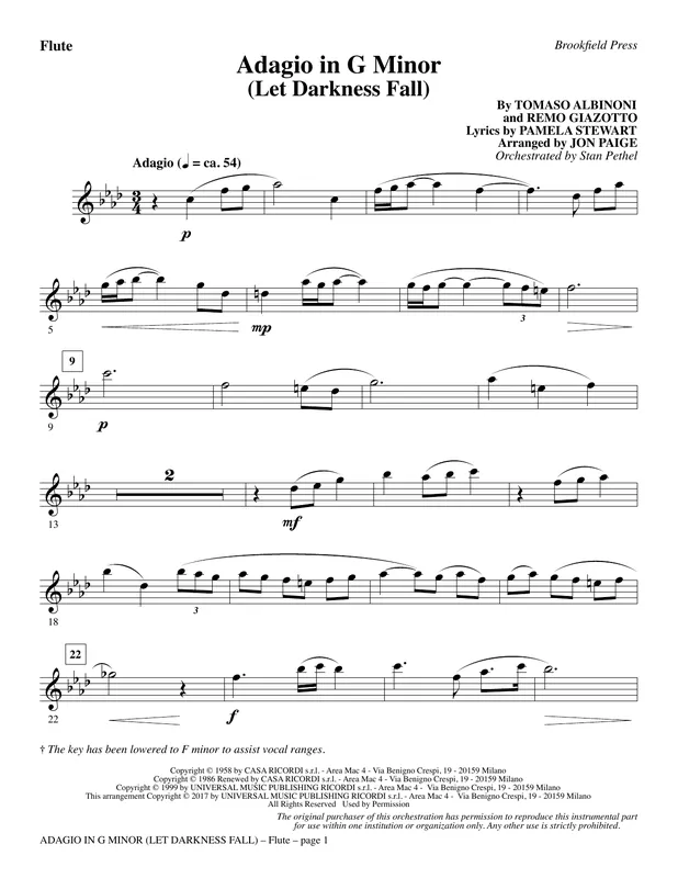 Nová Kolekce Adagio In G Minor (Let Darkness Fall) - Flute