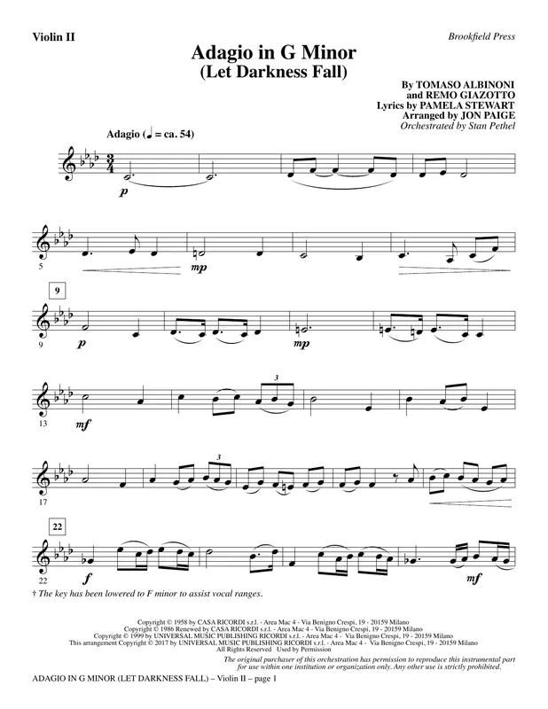 Adagio In G Minor (Let Darkness Fall) - Violin 2 Top Prodej