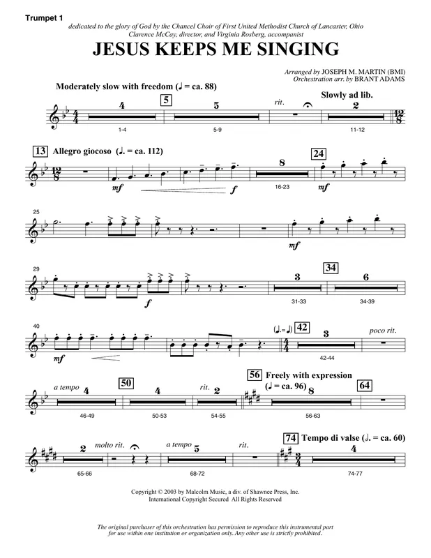 Jesus Keeps Me Singing - Bb Trumpet 1 Nová Kolekce