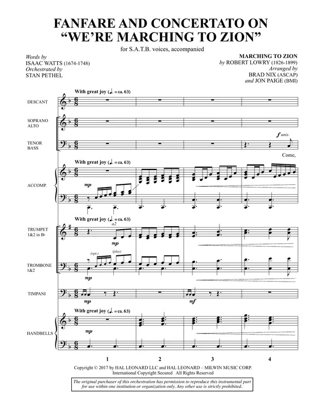 Sleva Fanfare and Concertato on "We‘re Marching to Zion" - Full Score